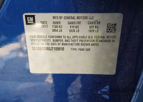 2018 Chevrolet Cruze Lt Auto из США, поврежденный, VIN 1G1BE5SM8J7109816